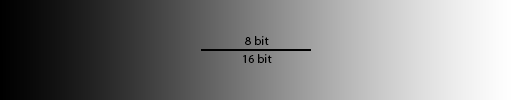 8 bit and 16 bit comparison gradient. 256 shades for 8-bit gradient, 512 shades for the 16 bit gradient.