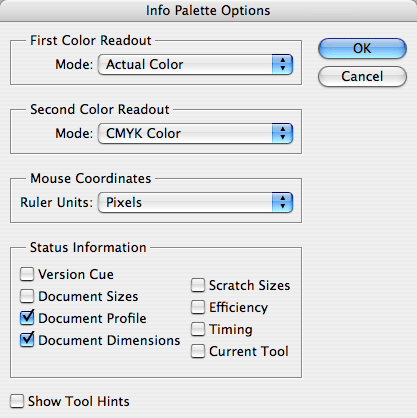 Info Palette Options